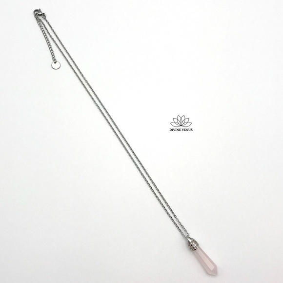Rose Quartz Necklace | Stainless Steel - Picture 4 of 11